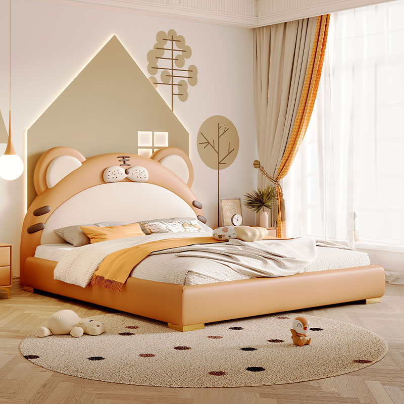 Children's bed boy cartoon tiger bed boy 1.5 meters single solid wood leather bed children's furniture small apartment