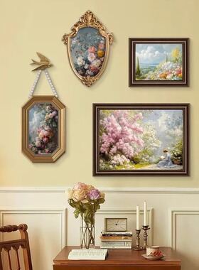 欧式客厅装饰画沙发背景墙挂画复古名画油画春天花园壁画法式墙画