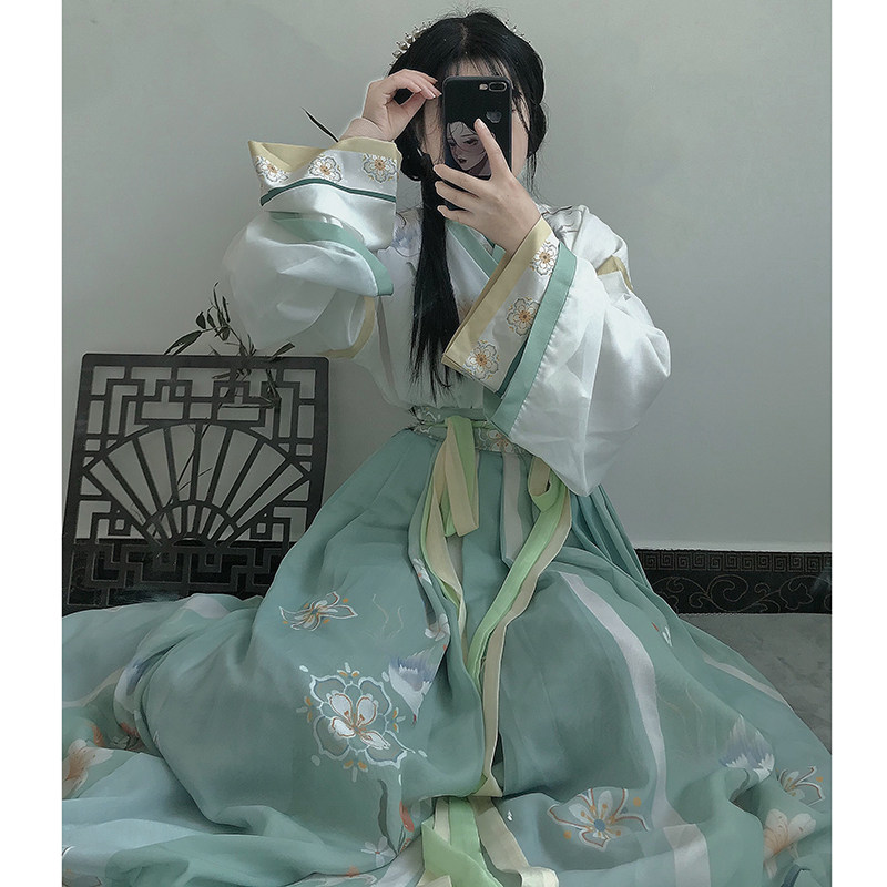 南庭苑原创【四时春】晋制齐腰交领儒裙汉服女学生三件套正品春夏_虎窝淘