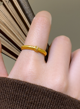 沙金磨砂单颗锆石开口戒指巨好看