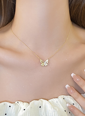 不规则锆石蝴蝶吊坠项链轻奢小众