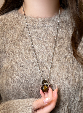 咖色土星圆环小马吊坠串珠长项链