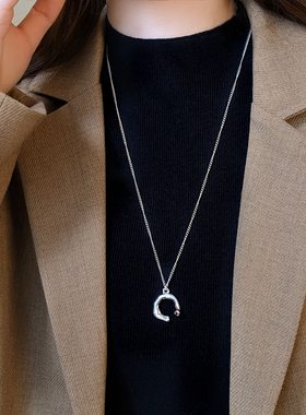 银色几何不规则吊坠项链轻奢小众