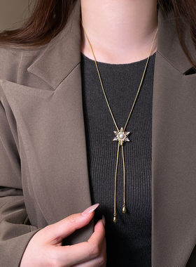 金属珍珠雪花可调节长款毛衣项链