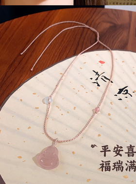 高级感轻奢小众粉色佛公吊坠项链