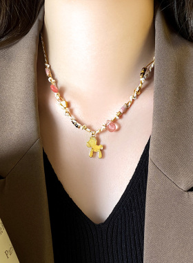 金色小马编织绳水滴串珠项链饰品