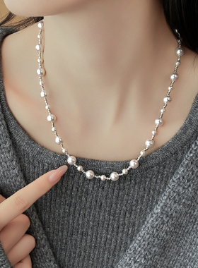 轻奢小众曼塔玫瑰色珍珠串珠项链