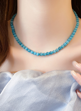 蓝色猫眼石项链颈链高级感饰品