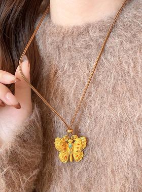 珐琅彩花丝蝴蝶沙金项链配饰