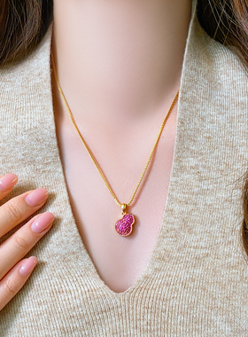 古法沙金双面葫芦吊坠项链高级感