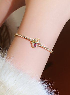 彩色几何锆石四叶草手链轻奢小众