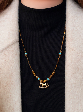 金色小马虎眼石串珠项链高级感