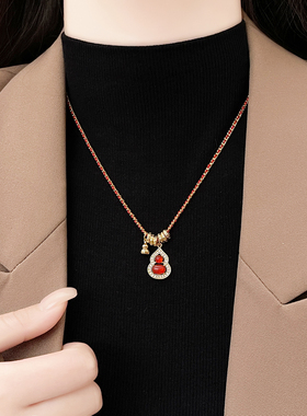 新中式红色微镶葫芦吊坠项链