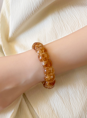 焦糖色几何黄水晶串珠手链高级感