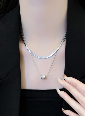 银色小蛮腰锆石吊坠双层叠戴项链