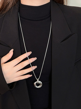 银色圆环毛衣项链长款吊坠配饰