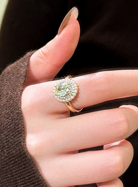 椭圆形珍珠锆石戒指高级感指环