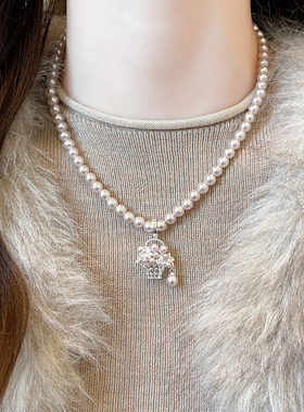 曼塔玫瑰色珍珠串珠篮子吊坠项链