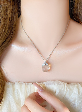 银色皇冠水晶吊坠项链高级感轻奢