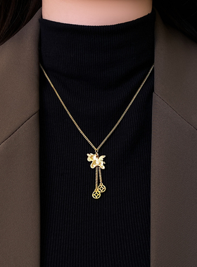 金色碎碎冰小马钱币流苏吊坠项链