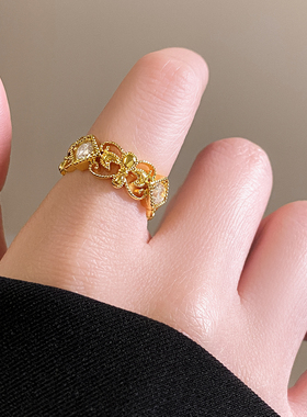 沙金鸢尾花镂空开口戒指高级感