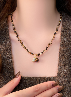 美拉德虎眼石花生吊坠串珠项链