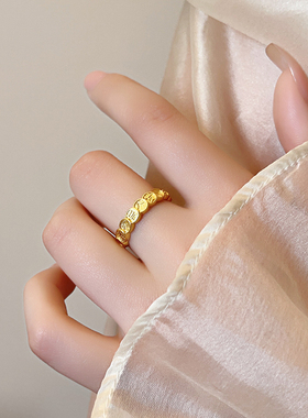 古法沙金铜钱币戒指小众设计尾戒