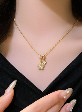 金色镂空满钻花朵项链配毛衣饰品