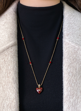 红色爱心吊坠项链毛衣链大气高档