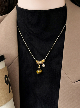 金色虎眼石串珠编织绳葫芦项链