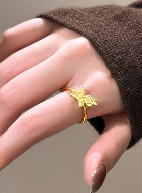 金色碎冰冰小马戒指高级感指环