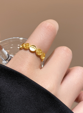 金色钱币戒指巨好看的开口指环