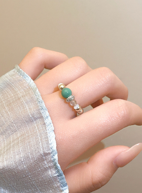 银色圆珠串珠食指戒指高级感指环