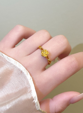 古法沙金花朵开口戒指小众精致