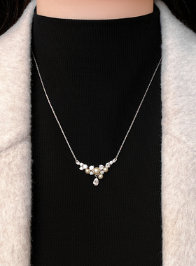 银色锆石珍珠毛衣链项链高级感