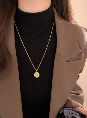 古法镶钻圆形太阳花沙金项链配饰