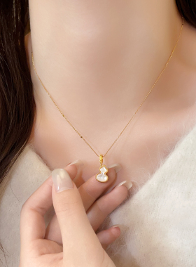 金色葫芦微镶吊坠项链日常百搭