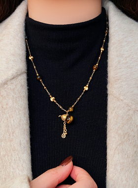 金色虎眼石葫芦吊坠项链高级感