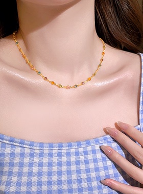 彩色圆形锆石颈链项链高级感轻奢