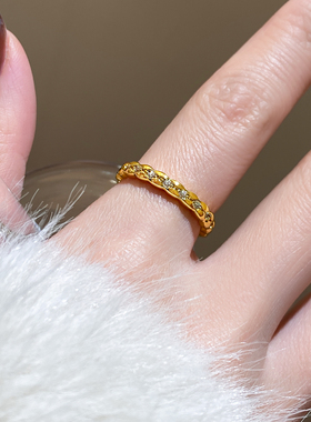 金色编织锆石开口戒指高级感指环