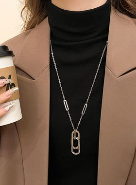 长款双环扣毛衣链项链大气高档