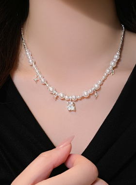 四芒星吊坠碎银子珍珠项链高级感