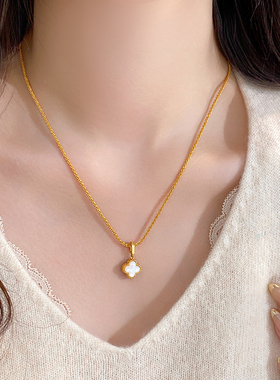 金色双面四叶草吊坠项链毛衣链