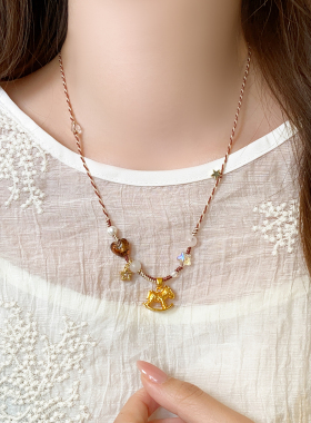 古法沙金小马吊坠串珠项链高级感