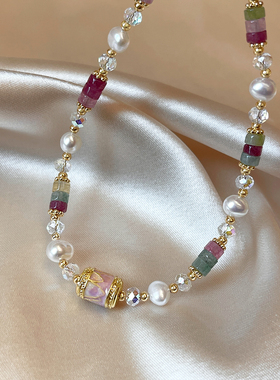 多巴胺彩色珍珠串珠项链轻奢小众