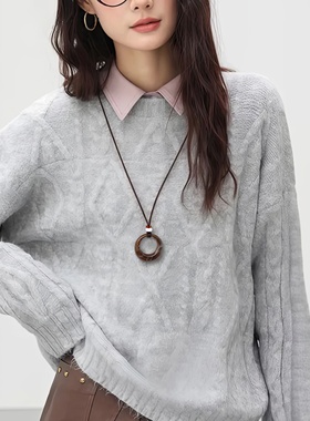 咖色晕染圆环长款吊坠项链高级感