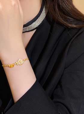 金色满钻双生玫瑰花朵手链轻奢