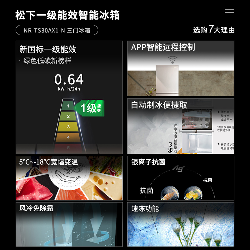 松下 NR-TS30AX1-N 自动制冰三门风冷无霜变频家用电冰箱一级能效 - 图2