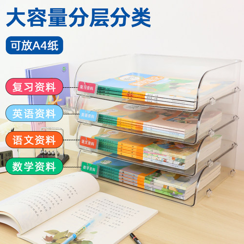 开学季学生桌面收纳盒文件收纳架分类置物架透明A4书本多层书桌 - 图1