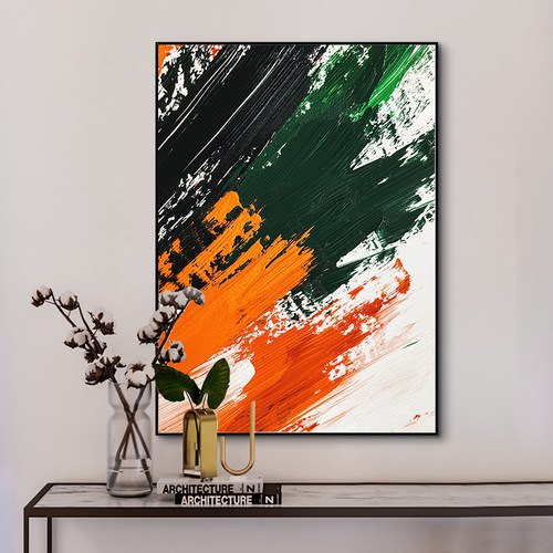 6-06手绘油画立体感抽象黑白橙装饰画玄关背景墙现代客厅餐厅挂画 - 图1